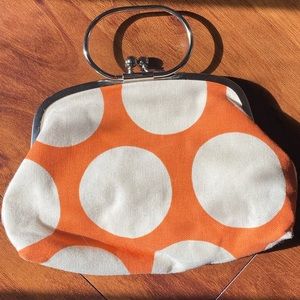OkTak Frame purse with handle big dots on orange